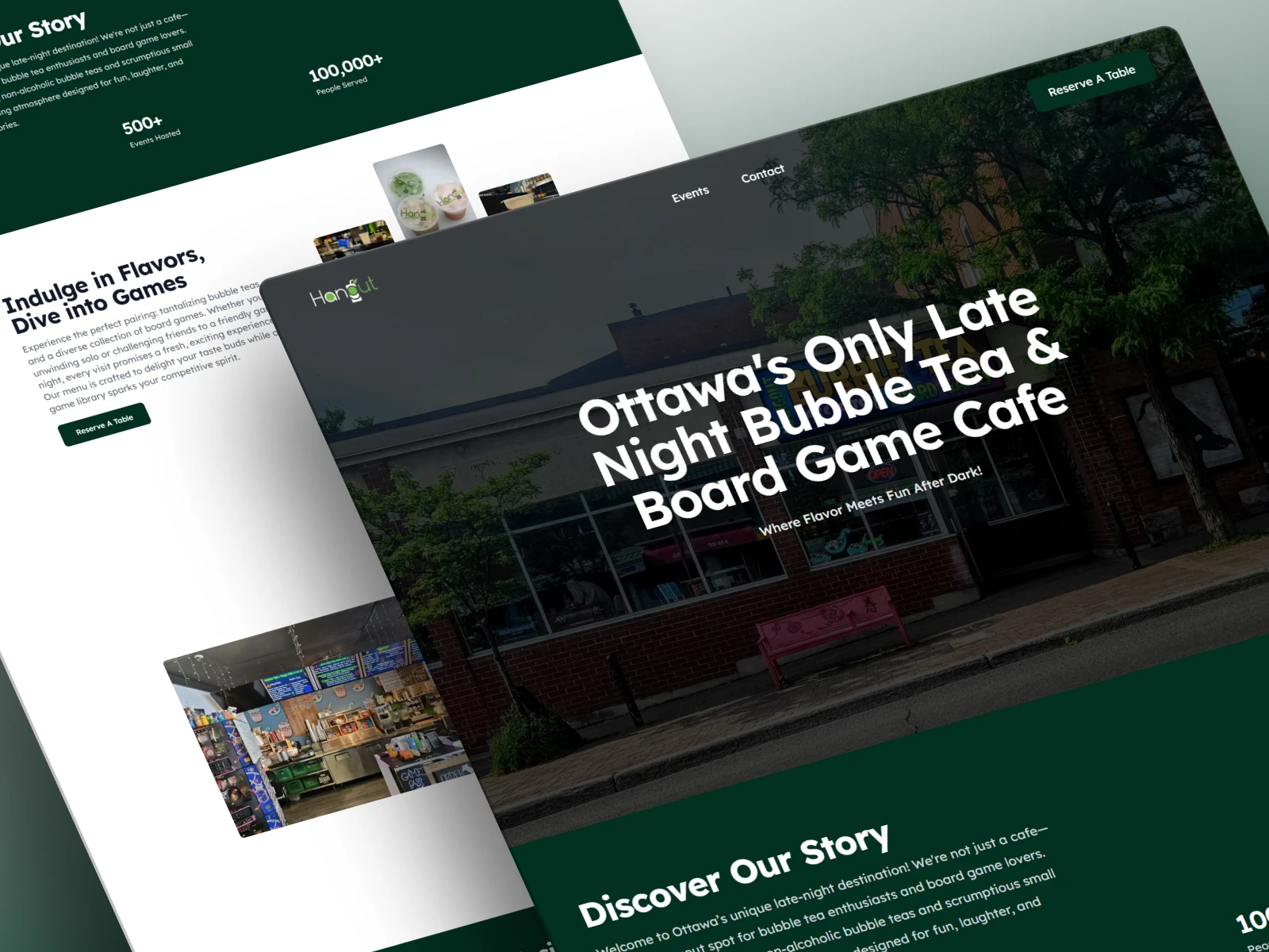 Full page view of the Hangout Cafe website